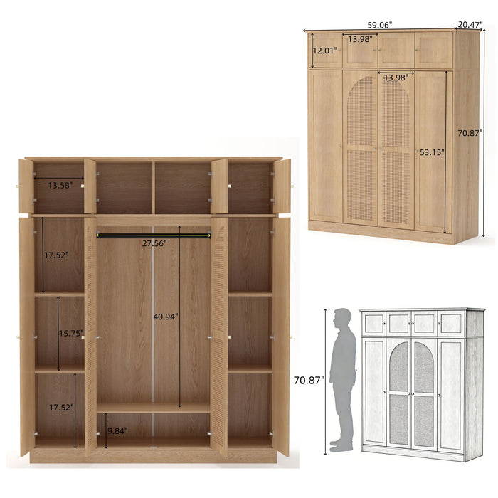Giga 8-door wardrobe armoire with adjustable shelves and hanging rod, featuring spacious storage and sleek wooden finish.