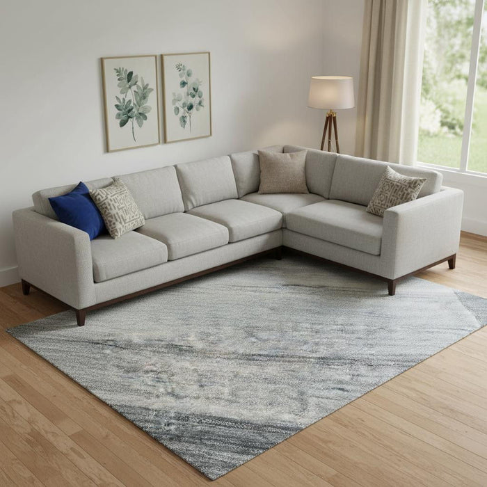 10' X 14' Striped Washable Area Rug With UV Protection (717248) - Denim Blue / Ivory
