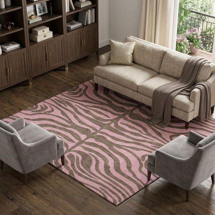 10' X 14' Animal Print Washable Area Rug With UV Protection (681821) - Brown / Pink