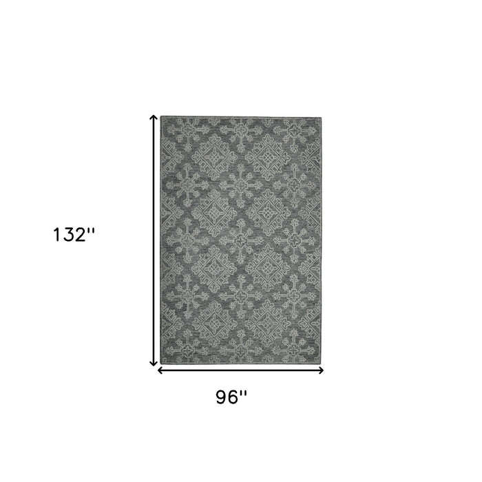 8' X 11' Wool Oriental Hand Hooked Area Rug - Graphite And Gray