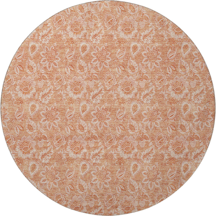 8' Floral Washable Round Rug With UV Protection (655147) - Salmon / Ivory
