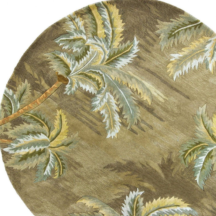 8' Hand Tufted Tropical Trees Round Indoor Area Rug - Moss Green