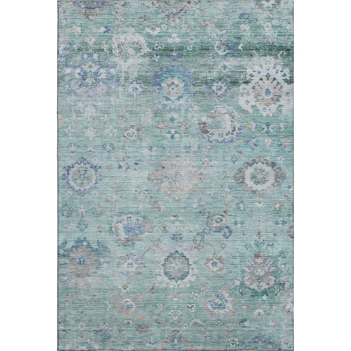 10' X 14' Floral Washable Area Rug With UV Protection (684486) - Aqua / Beige / Taupe