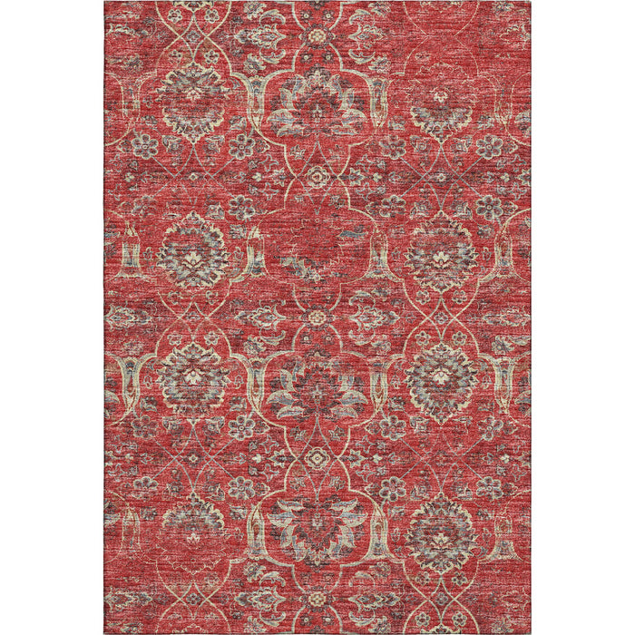 8' X 10' Floral Medallion Distressed Washable Area Rug With UV Protection (644590) - Red / Beige