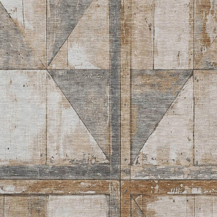 10' X 14' Geometric Washable Area Rug With UV Protection (706499) - Copper / Gray