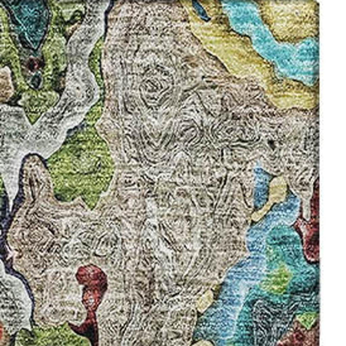 10' X 14' Abstract Washable Area Rug With UV Protection - Blue And Green