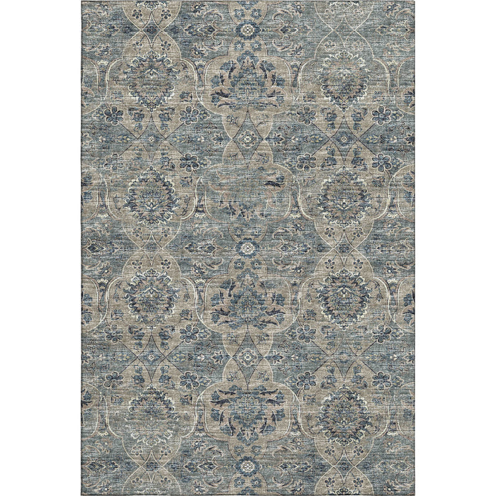 10' X 14' Floral Medallion Distressed Washable Area Rug With UV Protection (644598) - Denim Blue / Gray