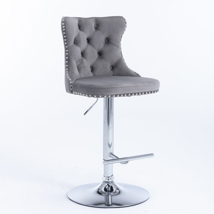 Set of two Giga swivel barstools with adjustable height, tufted upholstery, back support, ideal for home pub or kitchen island.