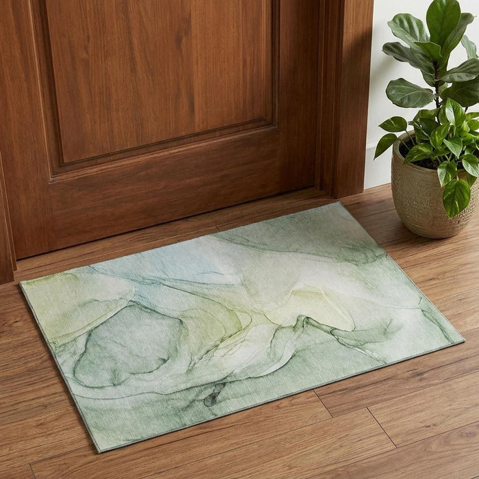 3' X 5' Abstract Washable Area Rug With UV Protection (646627) - Green / Ivory