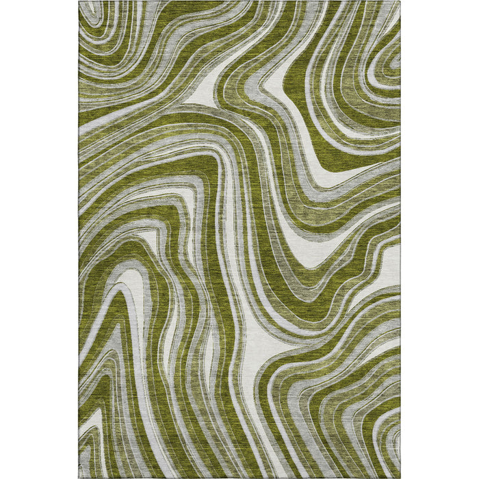 9' X 12' Marble Washable Area Rug With UV Protection - Olive Green