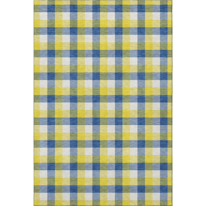 10' X 14' Plaid Washable Area Rug With UV Protection (682601) - Yellow / Navy Blue / Ivory