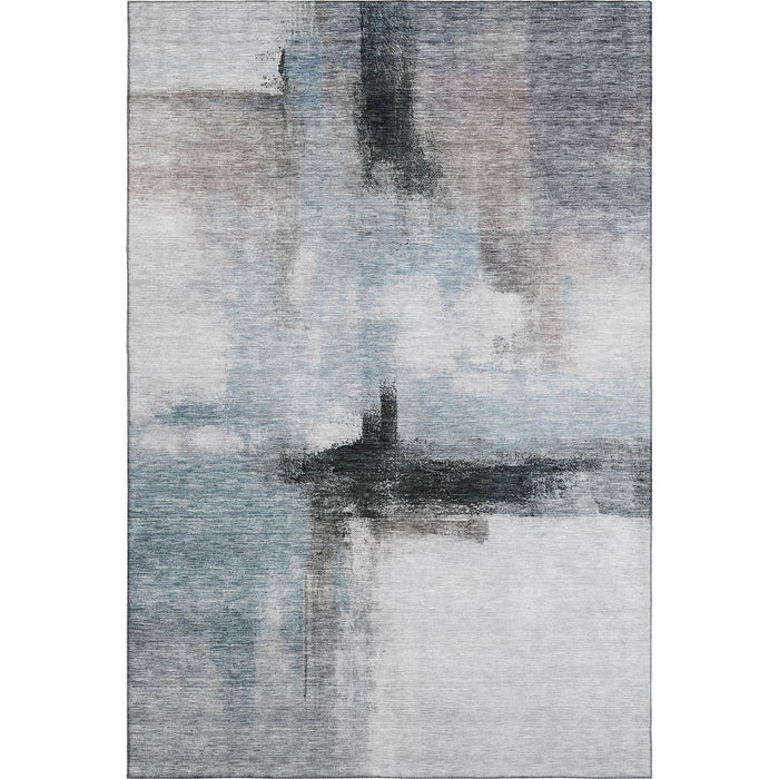 10' X 14' Abstract Washable Area Rug With UV Protection (684202) - Blue / Charcoal / Ivory