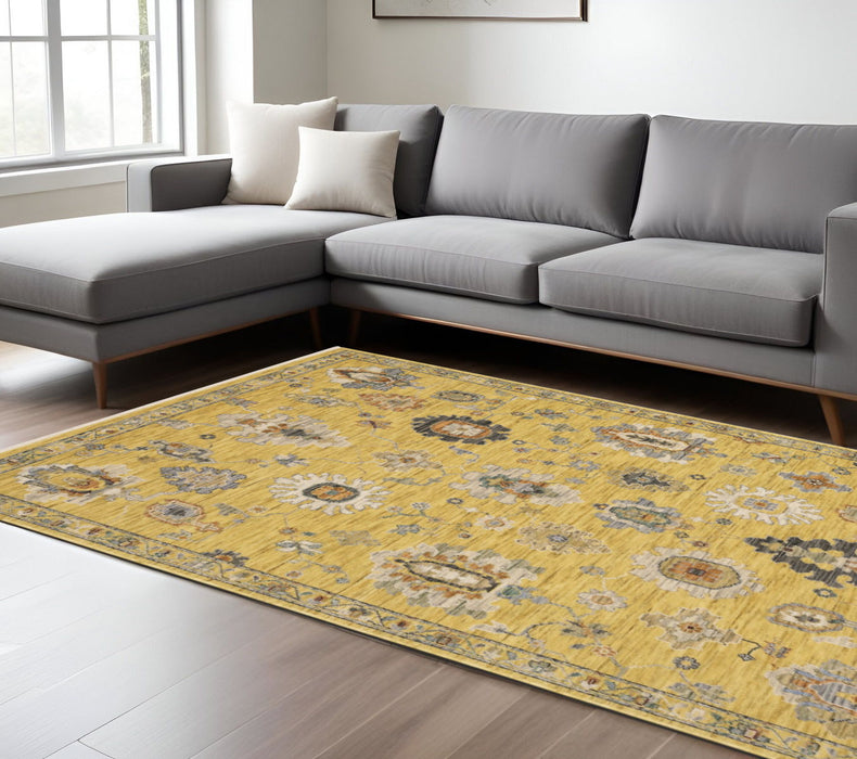 7' X 10' Oriental Area Rug With Fringe - Yellow