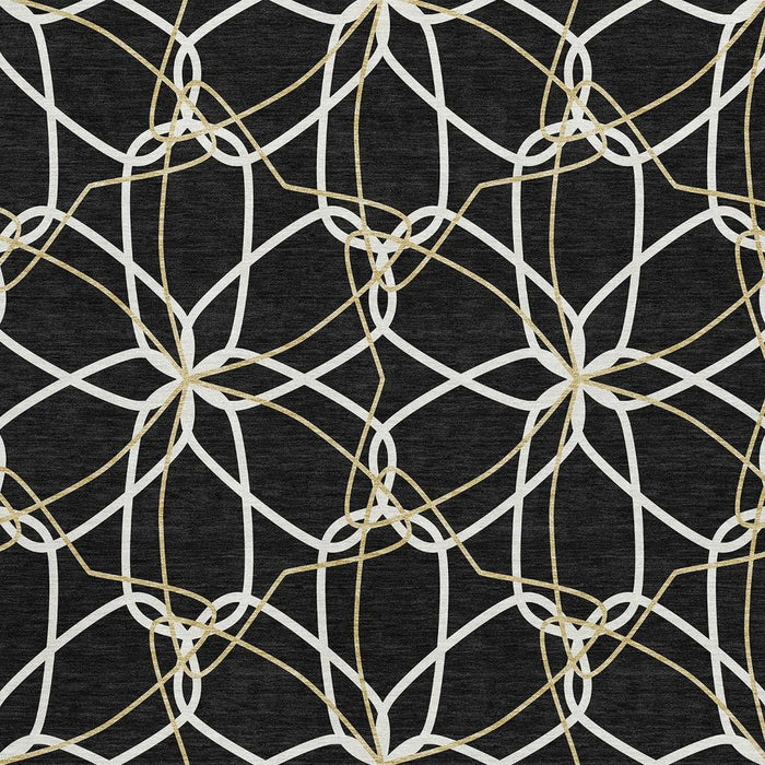10' X 14' Geometric Washable Area Rug With UV Protection (675492) - Black / Ivory / Gold
