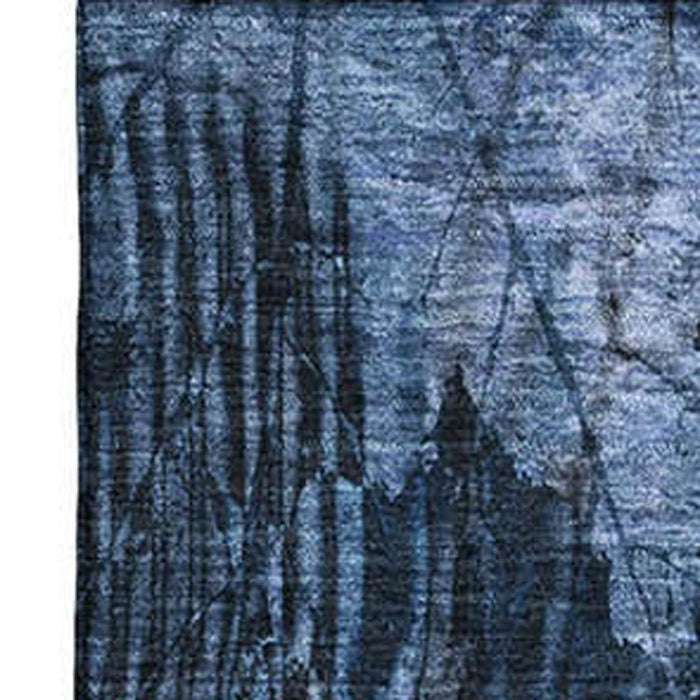 10' X 14' Floral Washable Area Rug With UV Protection (649078) - Navy Blue / Ivory