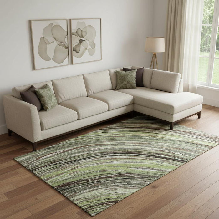 10' X 14' Abstract Washable Area Rug With UV Protection (717608) - Sage / Ivory
