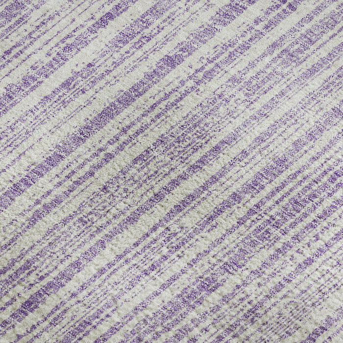 10' X 14' Striped Washable Area Rug With UV Protection - Lavender And Ivory
