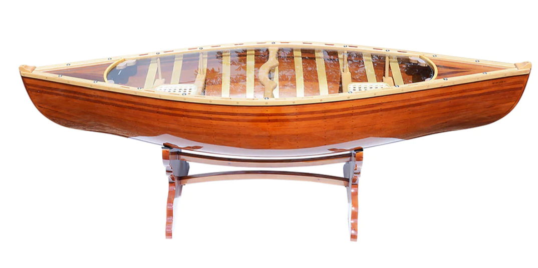 Solid Wood And Glass Canoe Coffee Table - Natural