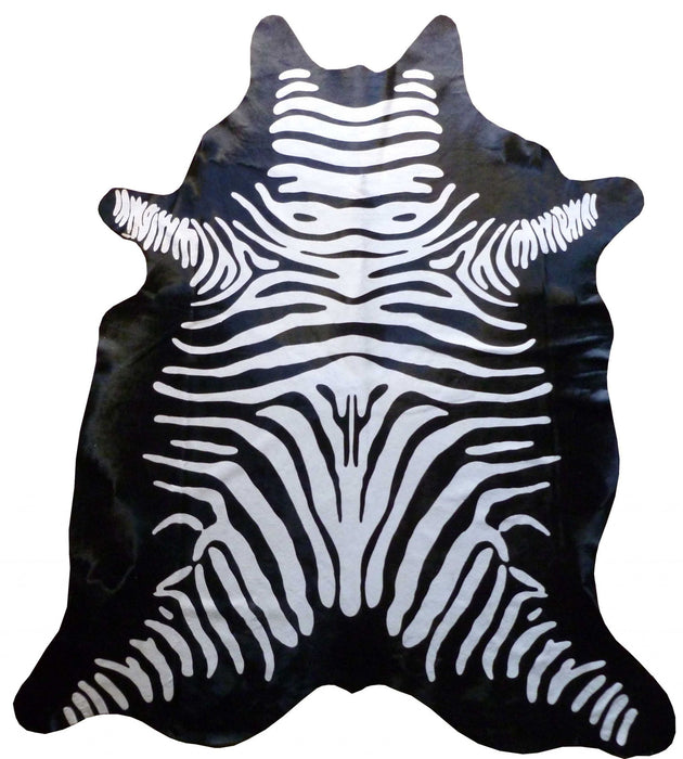 6' Stenciled Reverse Zebra Cowhide Rug - Black White