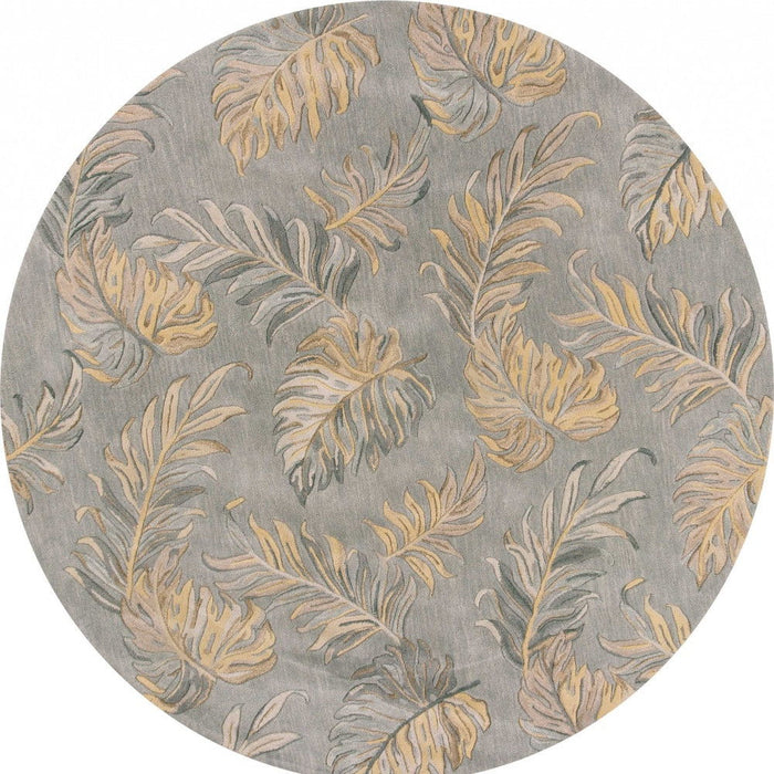 8' Hand Tufted Tropical Palms Round Indoor Area Rug - Gray