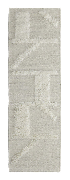 8' Wool Geometric Hand Woven Runner Rug - Tan And Ivory