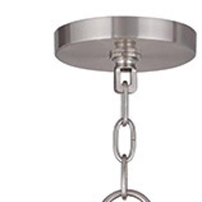 HomeRoots 33-inch nickel metal chandelier with eight clear shades and dimmable lighting, featuring a modern design.