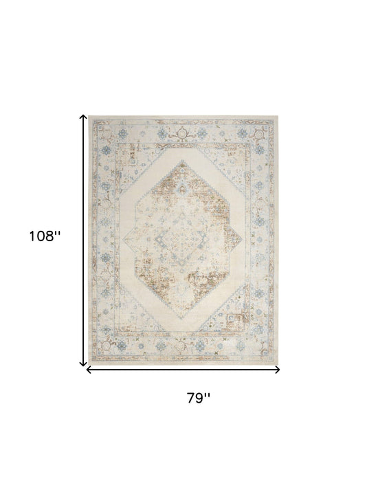 7' X 9' Floral Medallion Area Rug (550270) - Beige / Blue / Ivory