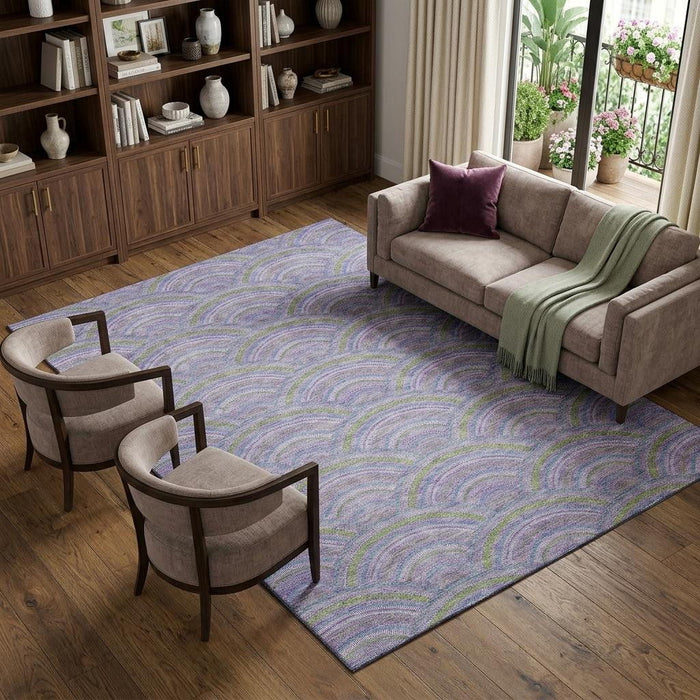 10' X 14' Geometric Washable Area Rug With UV Protection (677693) - Lavender / Olive Green / Ivory