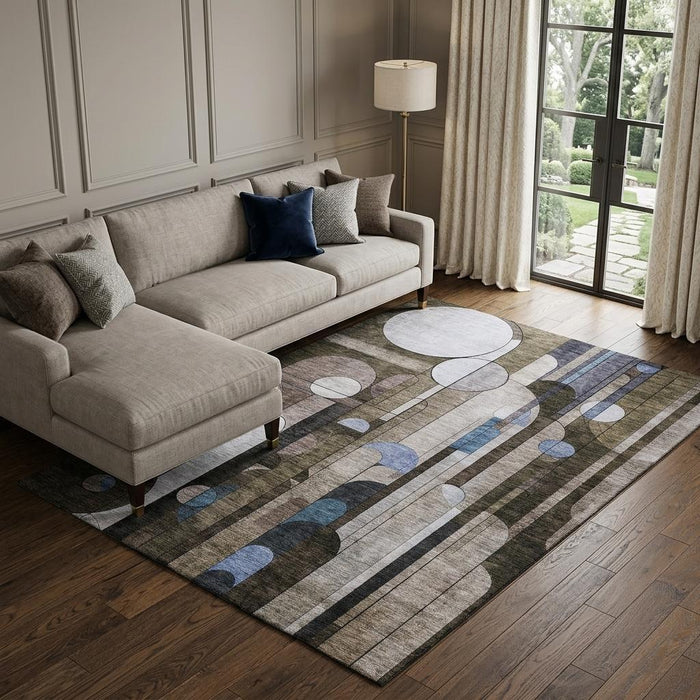10' X 14' Geometric Washable Area Rug With UV Protection (685282) - Brown / Blue / Beige