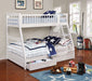 CoasterEssence Ashton white wood twin-over-full bunk bed with two drawers