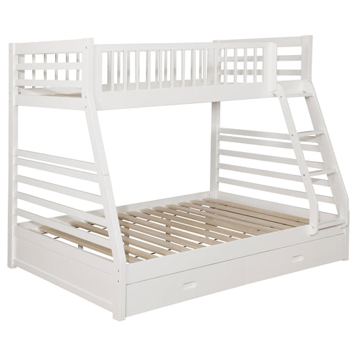CoasterEssence Ashton white wood twin over full bunk bed with two drawers
