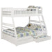 CoasterEssence Ashton white wood twin-over-full bunk bed with two drawers