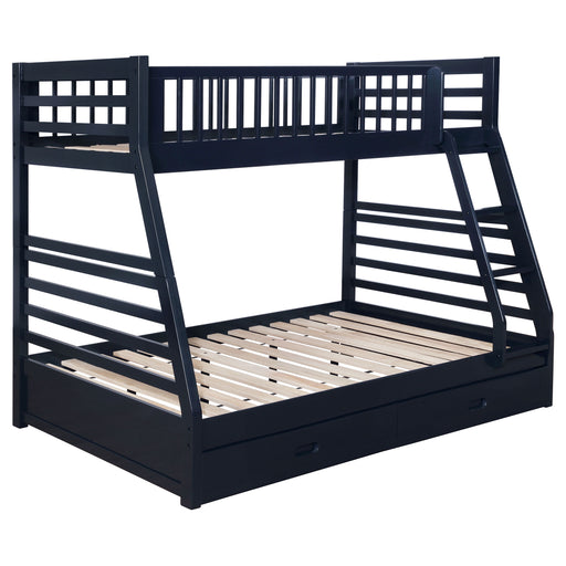 CoasterEssence Ashton navy blue wood twin-over-full bunk bed with two drawers