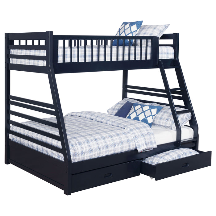 CoasterEssence Ashton navy blue wood twin over full bunk bed with two drawers