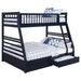CoasterEssence Ashton navy blue wood twin over full bunk bed with two drawers