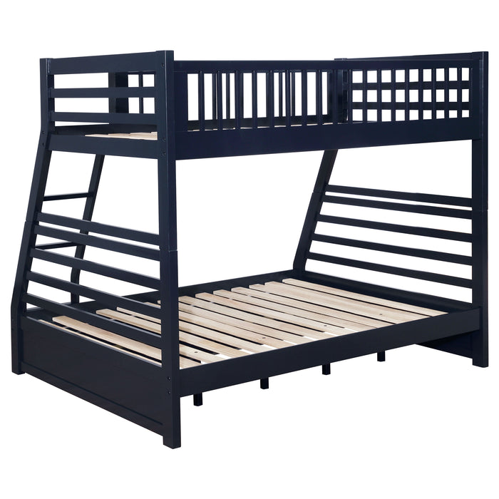 CoasterEssence Ashton navy blue wood twin-over-full bunk bed with two drawers
