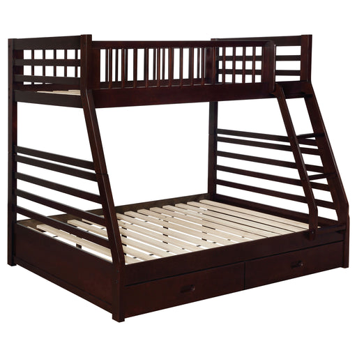 CoasterEssence Ashton cappuccino wood twin-over-full bunk bed with two drawers