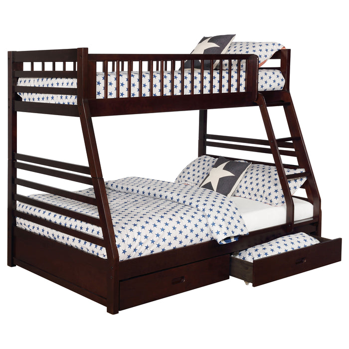 CoasterEssence Ashton cappuccino wood twin-over-full bunk bed with two drawers