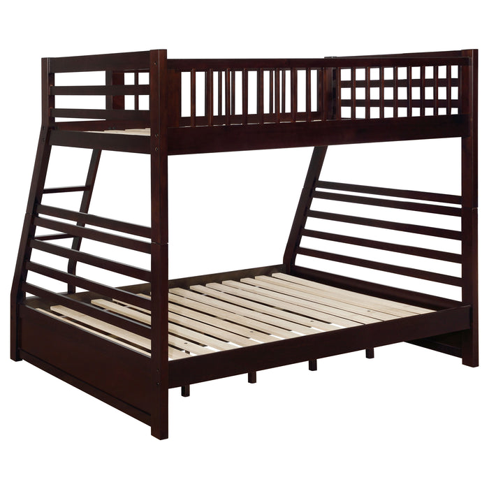 CoasterEssence Ashton cappuccino wood twin over full bunk bed with two drawers