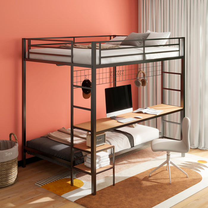 Bettoni matte black full-over-twin workstation bunk bed by CoasterEveryday