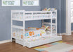 White Chapman Wood Twin Over Twin Bunk Bed with Mattress, sturdy furniture for kids' bedroom, by CoasterEveryday