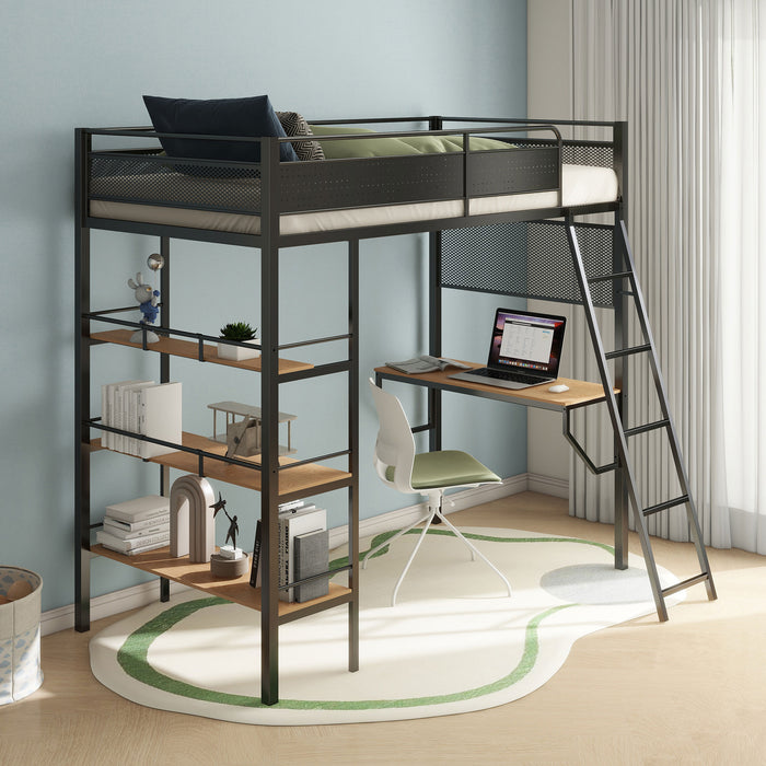 Campus Metal Twin Workstation Loft Bed with Desk Matte Black