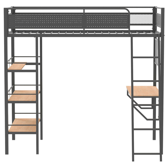 Campus Metal Twin Workstation Loft Bed with Desk Matte Black
