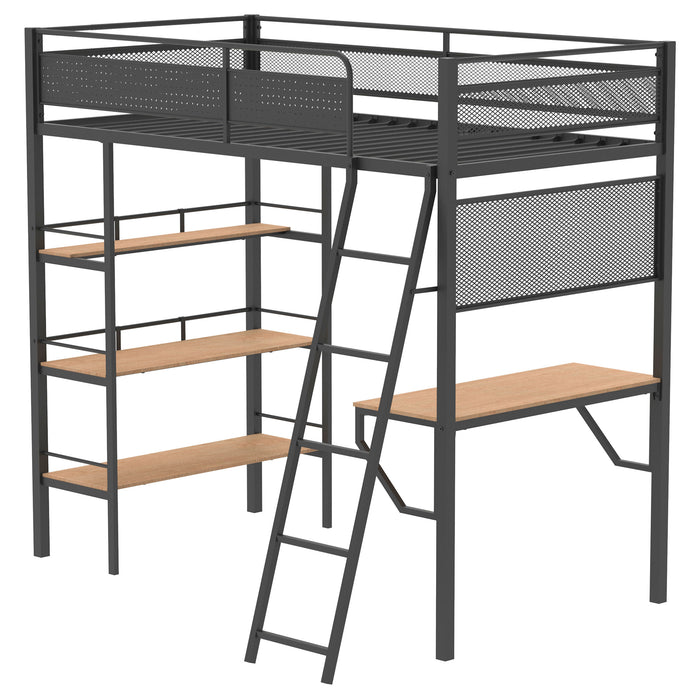 Campus Metal Twin Workstation Loft Bed with Desk Matte Black