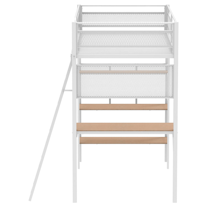 Campus Metal Twin Workstation Loft Bed with Desk Matte White