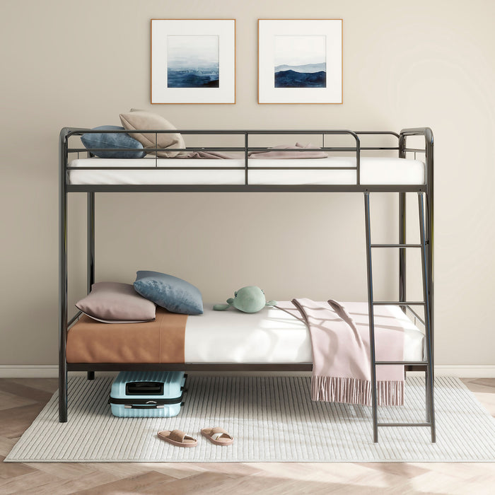 Carson Twin-Over-Twin Steel Bunk Bed with Angled Ladder Glossy Black
