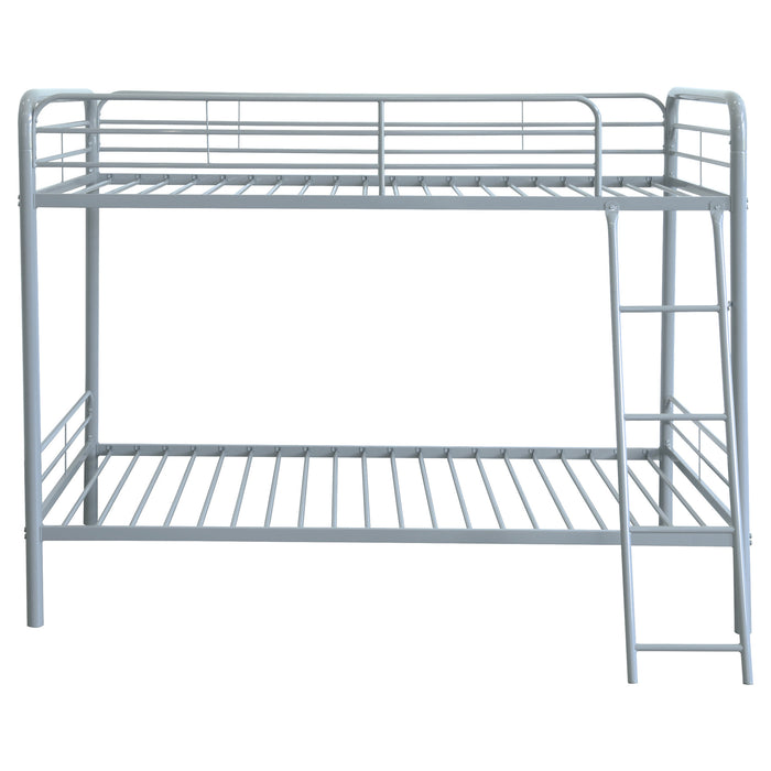 Carson Twin-Over-Twin Steel Bunk Bed with Angled Ladder Glossy Silver