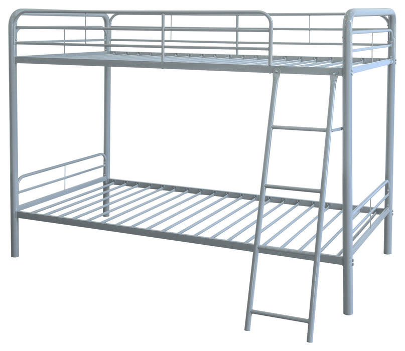 Carson Twin-Over-Twin Steel Bunk Bed with Angled Ladder Glossy Silver