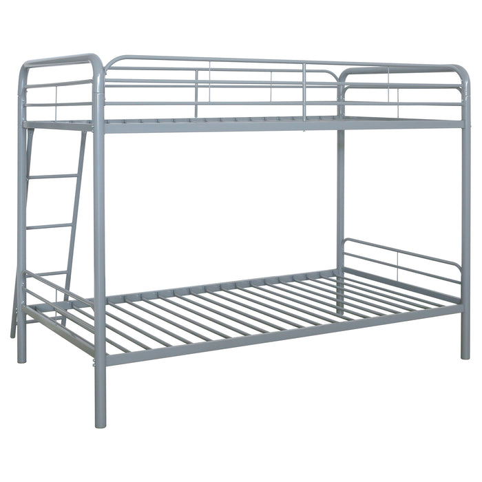 Carson Twin-Over-Twin Steel Bunk Bed with Angled Ladder Glossy Silver