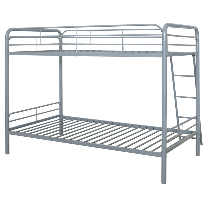 Carson Twin-Over-Twin Steel Bunk Bed with Angled Ladder Glossy Silver